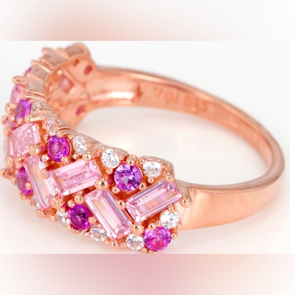 2.72CTs Pink Sapphires, Pink & White Lab Diamonds 18K Rose Gold Over Silver Ring - Picture 5 of 9